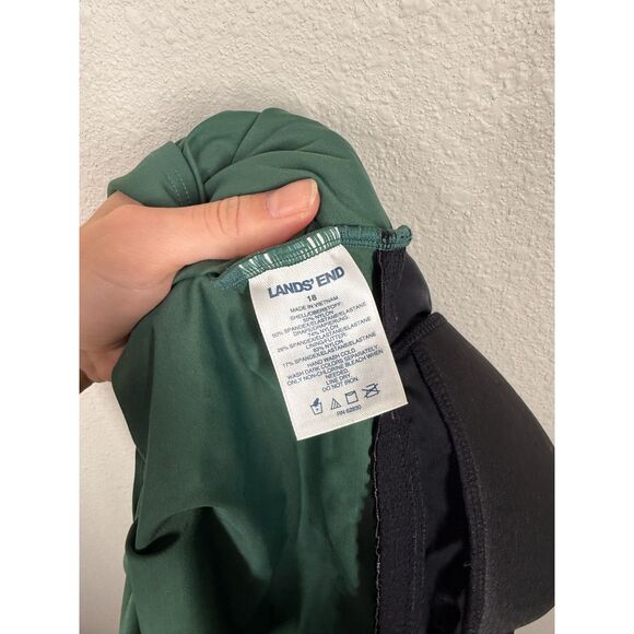 Lands End Green Cross Over One Piece Swimsuit Womens Sz 18 Wrap Flattering - Picture 9 of 13